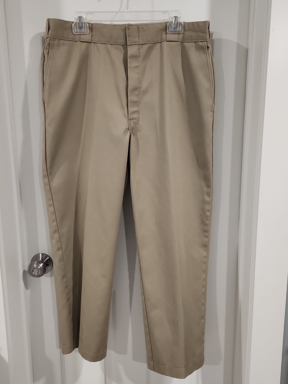 Dickies Pants Mens 38X31 Khaki Beige Slim Taper Flat Front Work Chino Casual